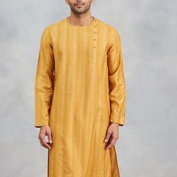 Fabindia Striped Angrakha Round Neck Straight Kurta-image-6