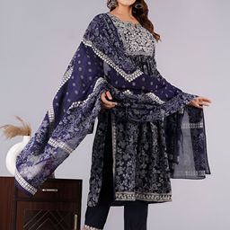 KOTHOTYA Women Floral Embroidered Regular Kurta with Trousers & With Dupatta-image-20
