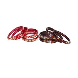 SOMIL Set Of 8 Red Alloy Artificial Stones and Beads Antique Bangles-image-92