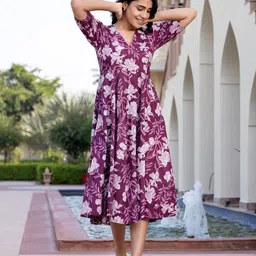 KALINI Floral Print Puff Sleeve Fit & Flare Midi Dress-image-46
