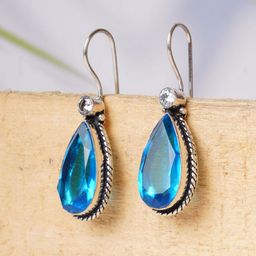 Bamboo Tree Jewels Crystals Studded Teardrop Shaped Drop Earrings-image-8