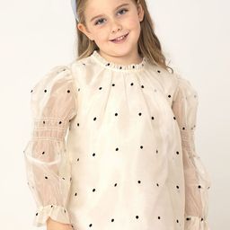 Cherry Crumble Girls Polka Dots Print Monochrome Puff Sleeve Top-43