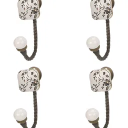 IndianShelf Beige and Brown Floral Printed Ceramic Wall Hooks-image-30