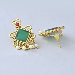 STYYO Silver-Plated Artificial Stones and Beads Square Shaped Drop Earrings image 4
