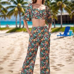 DressBerry Floral Printed Crop Top & Trouser Co-Ord Set-31