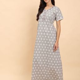 TRUNDZ Grey Pure Cotton Maxi Printed Nightdress-image-107