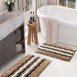 LUXEHOME INTERNATIONAL Brown 2 Pieces Textured Anti Skid Bath Rugs-image-86