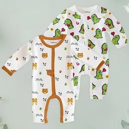 Kidbea Infants Pack Of 2 Printed Pure Organic Cotton Rompers-image-49