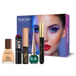 Seven Seas Foundation Velvet Touch Lipstick Lip Balm & 2-Pcs Liquid Eyeliner Makeup Combo-13