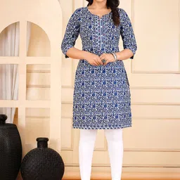 Moajaza Floral Printed Notch Neck Straight Pure Cotton Kurta-42