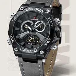 Naviforce Men Brass Dial & Leather Straps Analogue and Digital Multi Function Watch NF9220 BGYGY-image-32