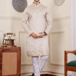 Rawayi Men Floral Mirror Work Kurta-image-69