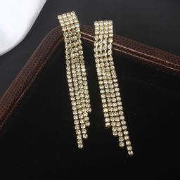 StyleCast Gold-Plated Rhinestone Studded Tasselled Square Shaped Drops Earrings-image-62