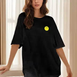 TQH Women Graphic Printed Round Neck Cotton Oversized T-shirt-picture-0