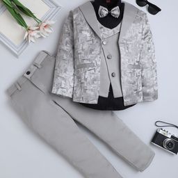 FOURFOLDS Boys Jacquard Self Design Lapel Collar 3-Pcs Self-Design Suit With Bowtie-picture-42