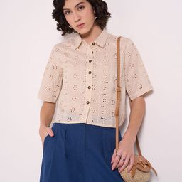 AKKRITI BY PANTALOONS Embroidered Cotton Shirt Style Top-image-81