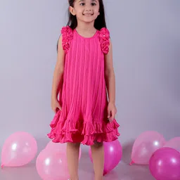 LIL DRAMA Girls Round Neck Sleeveless Cotton Fit And Flare Dress-32