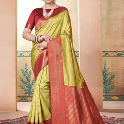 Mitera Woven Design Zari Silk Blend Kanjeevaram Saree-image-28