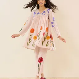 Rustorange Printed V Neck At The Florists Cotton Top With Trousers Co-Ords-picture-27