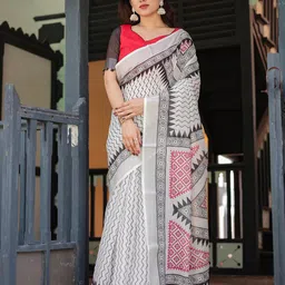 all about you Printed Zari Pure Linen Saree-26