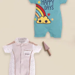 BABY GO Infant Boys Pack Of 2 Printed Pure Cotton Rompers-image-83