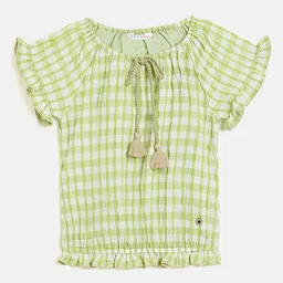 ELLE Girls Checked Round Neck Cotton Top-image-11