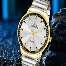Hala Men Solid Aluminium Dial & Stainless Steel Straps Analogue Watch 3008-Gold-Silver-15