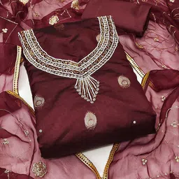 SHADOW & SAINING Floral Woven Design Beads and Stones Organza Unstitched Dress Material-image-4