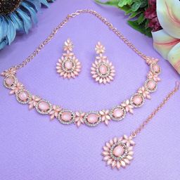 VATSALYA creation Rose Gold-Plated Artificial Stones Alloy Jewellery Set-19