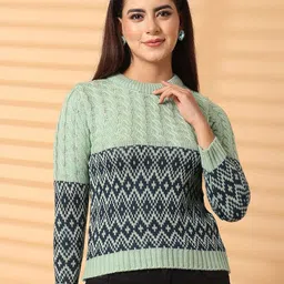 Clora Creation Women Cable Knit Printed Woollen Pullover-image-17
