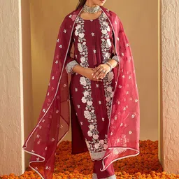 Anouk Women Floral Embroidered Kurta with Trousers & Dupatta-image-12