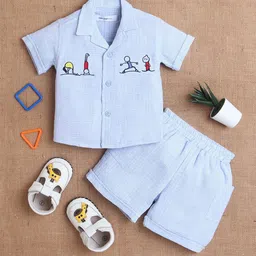 MeeMee Boys Embroidered Pure Cotton Shirt With Shorts-4