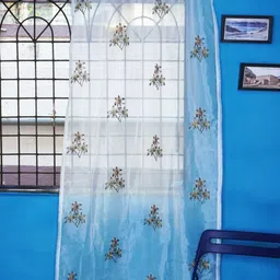 Parda Online White & Green Floral Sheer Long Door Curtain-image-18