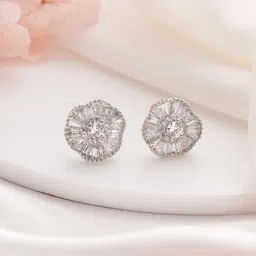 Jazz and Sizzle Silver Plated Diamond Studded Floral Studs Earrings-97