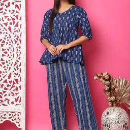 TAG 7 Printed Pure Cotton Top With Trouser Night Suit-picture-38