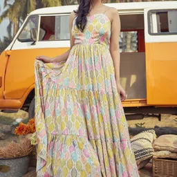 CHANSI Shoulder Straps Printed Empire Maxi Dress-picture-48