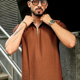 AUSK Men Self Design Polo Collar Cotton T-shirt-picture-0