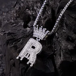 French Accent Men Silver-Plated Alphabet-R Pendants with Chains-image-68