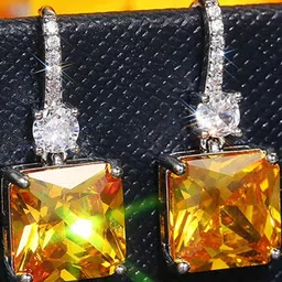 Jewels Galaxy Silver Plated American Diamond Studded Square Shape Ice Cut Hanging Earrings-image-44
