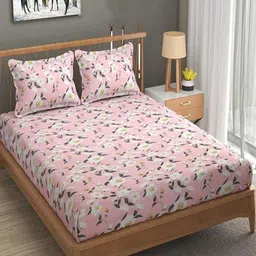 GADDA CO Pink & White Printed Cotton 250 TC King Bedsheet Set- 1.98m x 1.82 m-image-13