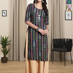 HERE&NOW Selection Of 3 Ethnic Motifs Printed Round Neck Straight Kurta-image-27