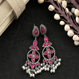 Vientiq Silver-Plated Kundan Studded Contemporary Drop Earrings-image-94