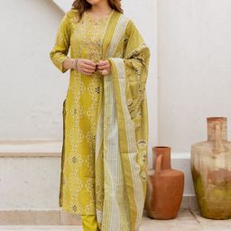 Sangria Bandhani Printed Thread Work Modal Muslin Straight Kurta With Trousers & Dupatta-image-72