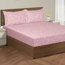 SWAYAM Pink & White Floral 210 TC King Bedsheet with 2 Pillow Covers-image-73