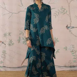 InWeave Bandhani Printed Mandarin Collar A-Line Kurta With Palazzo-picture-21
