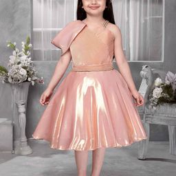 Lagorii Girls Pink Shimmery One-Shoulder Party Wear Frock With Draped Detail-image-40