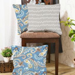 IVAZA Grey & Brown Set of 3 Floral Square Cushion Covers-6