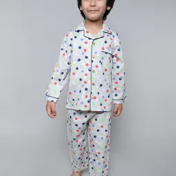 Little Clothings Boys Lapel Coller Polka Dot Printed Night suit-picture-26