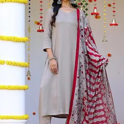 KALINI Women Embroidered Regular Kurti with Trousers & With Dupatta-picture-37