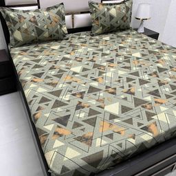 Pure Decor Green & Yellow Geometric Queen Bedsheet with 2 Pillow Covers-image-55